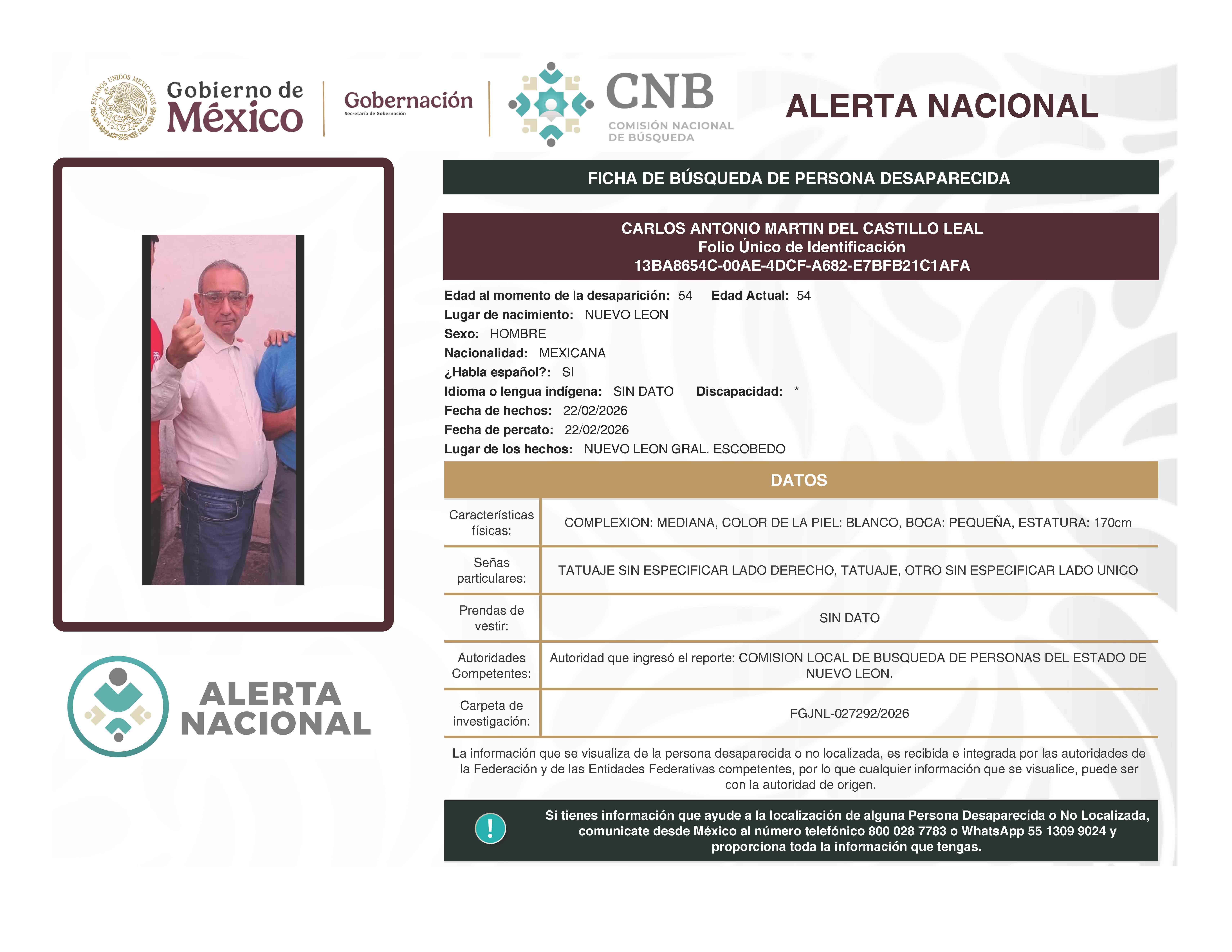 CARLOS ANTONIO MARTIN DEL CASTILLO LEAL