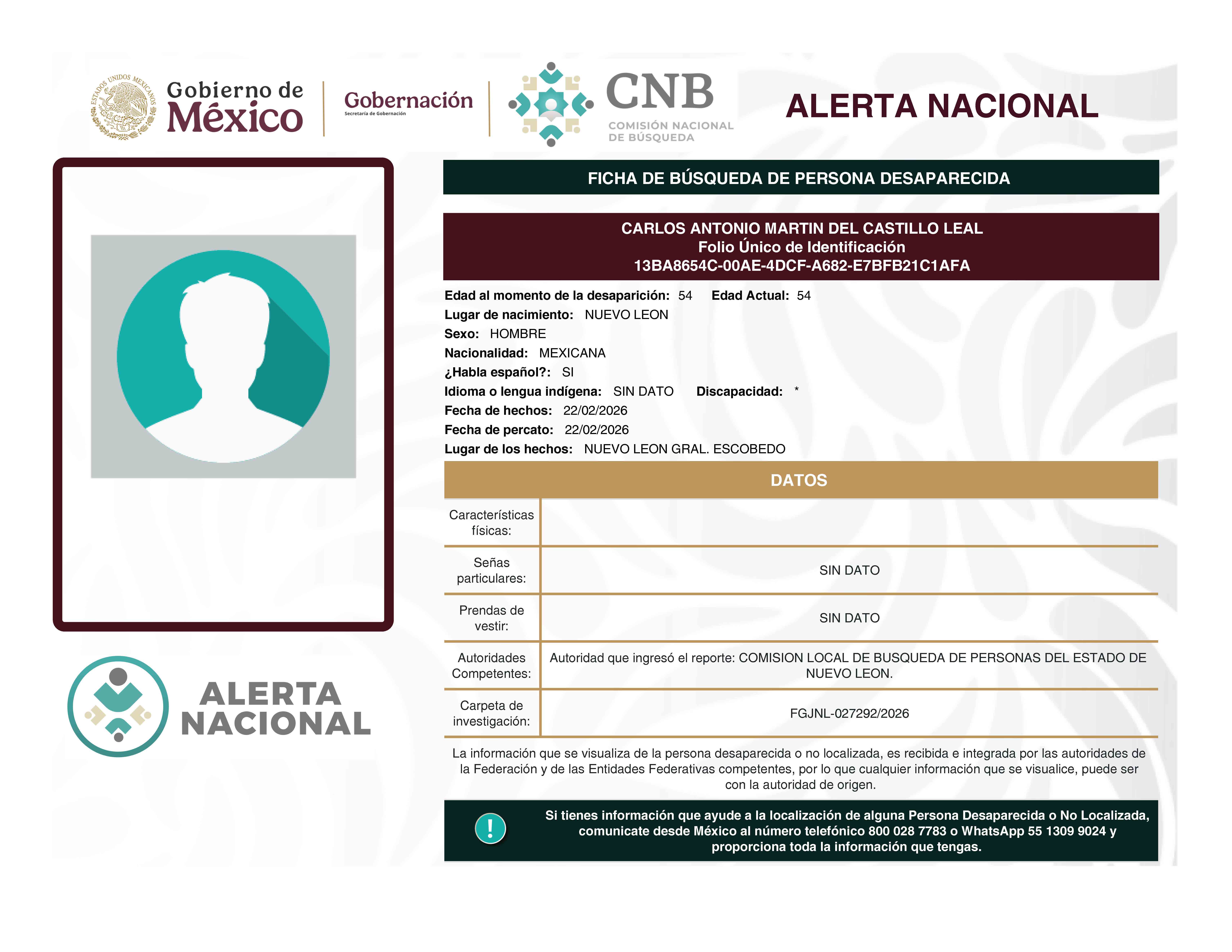 CARLOS ANTONIO MARTIN DEL CASTILLO LEAL